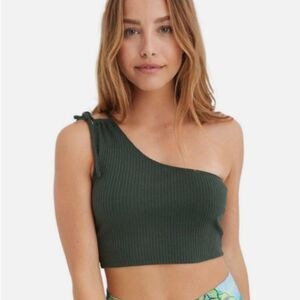 aerie size large one shoulder green crop top tie